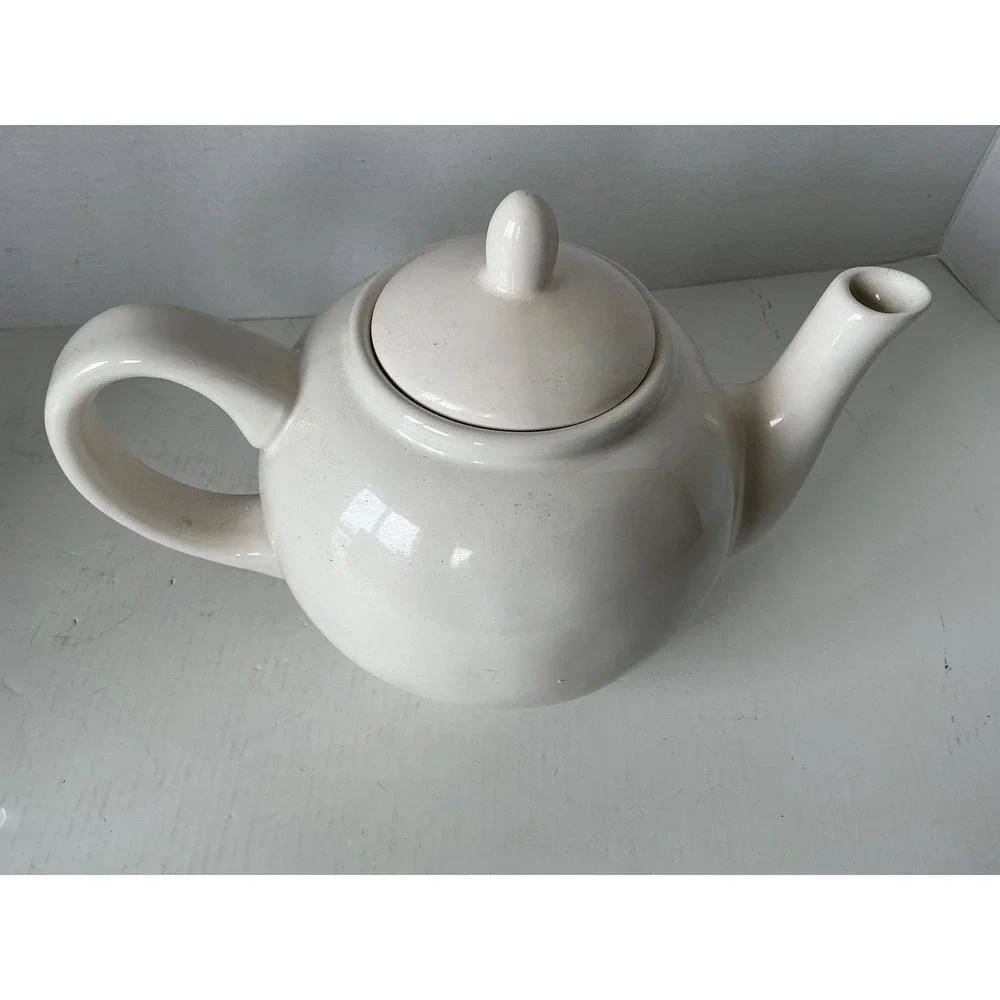 Rae Dunn STEEP Ceramic Teapot Farmhouse Style Cream White Large Tea Pot